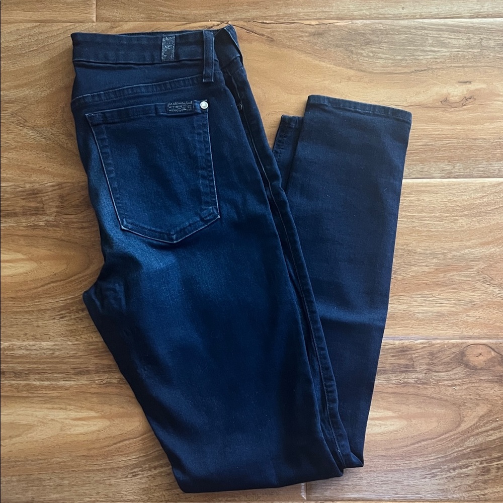 7 For All Mankind the Mid Rise Skinny Jeans Dark Blue.